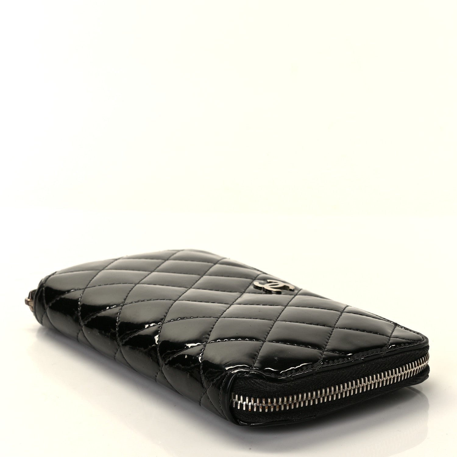 Chanel Patent Quilted Small Zip Around Wallet Black 4 of 8