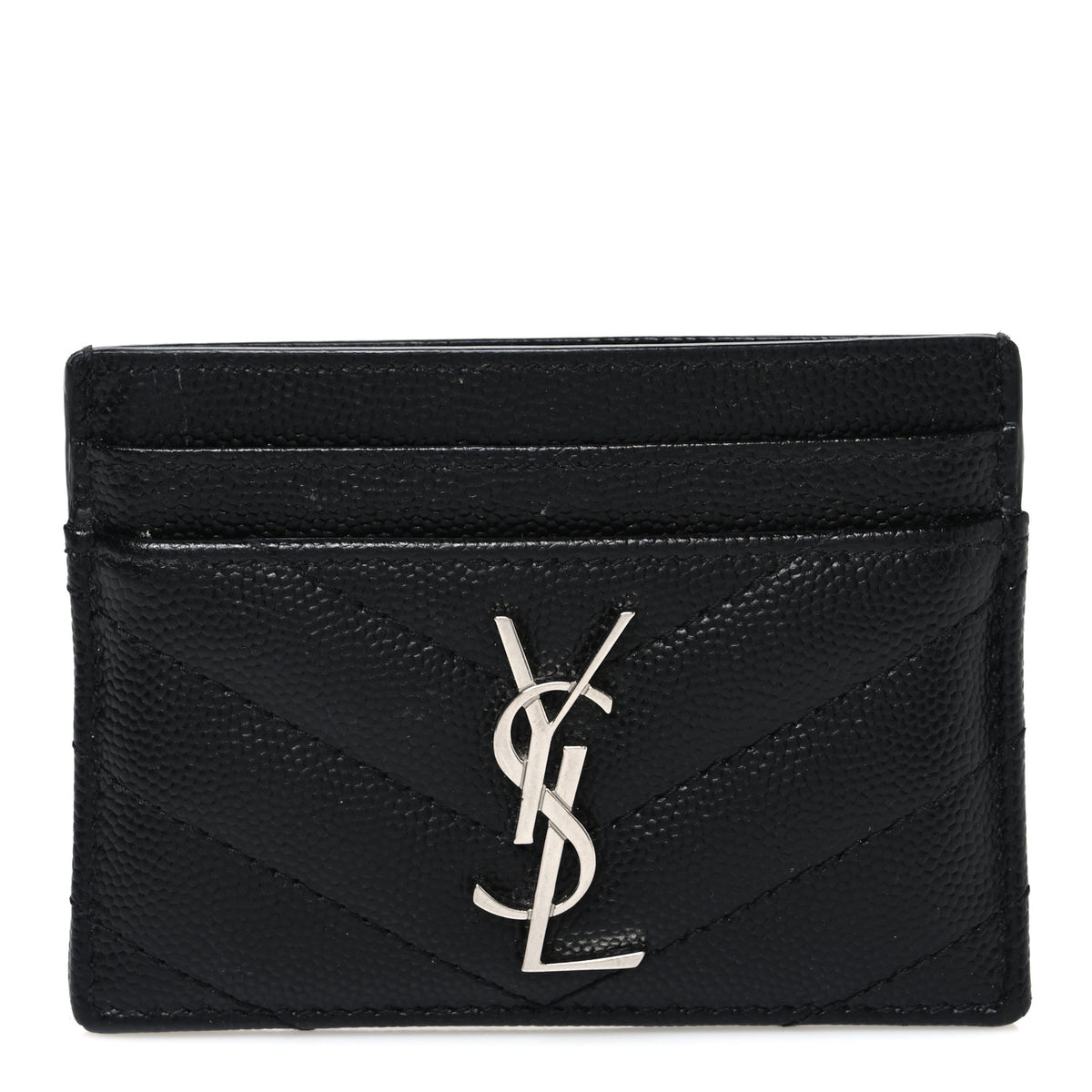 Saint Laurent Grain De Poudre Matelasse Chevron Monogram Credit Card Case Black 1 of 7