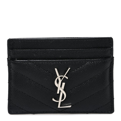 Saint Laurent Grain De Poudre Matelasse Chevron Monogram Credit Card Case Black 1 of 7
