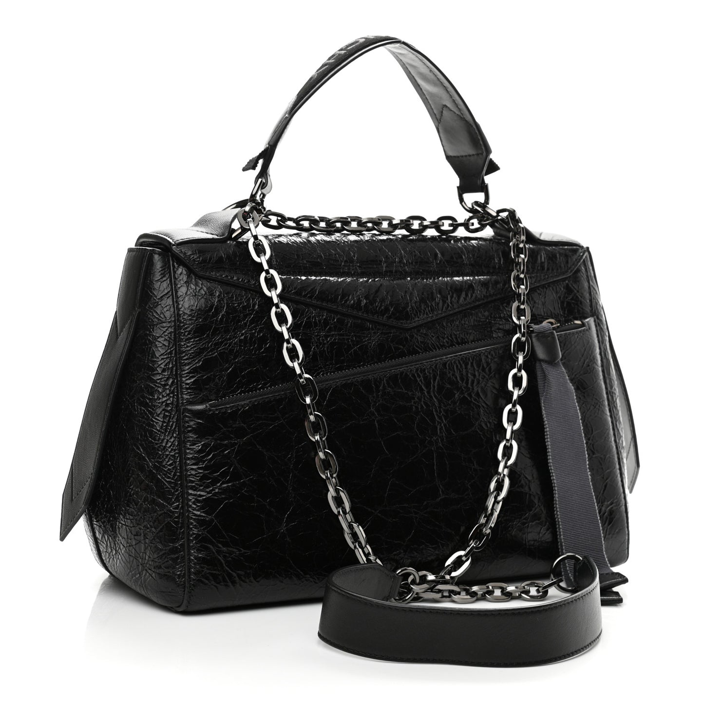Creased Patent Calfskin Medium ID Flap Black