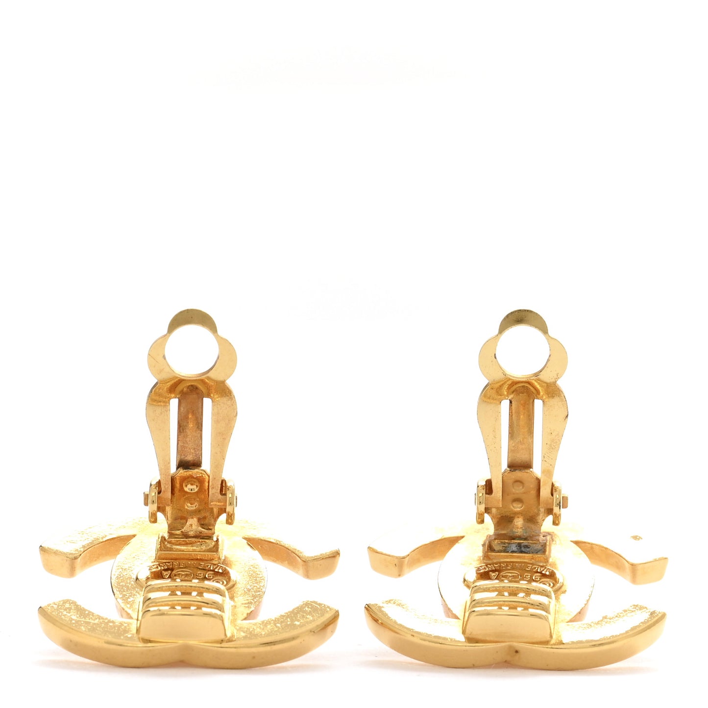 Metal CC Turnlock Clip On Earrings Gold