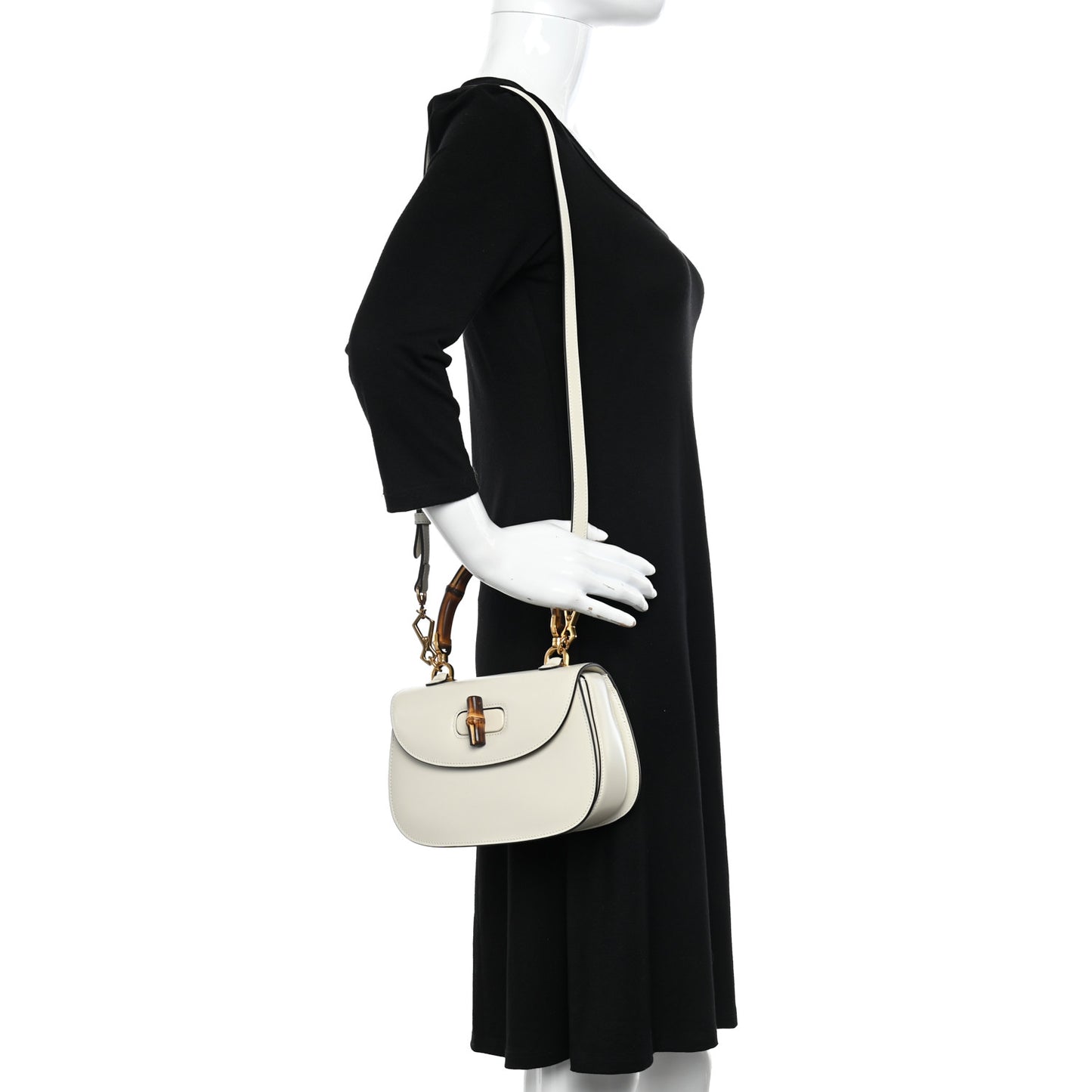 Boarded Dyana Lux Calfskin Web Small Bamboo 1947 Top Handle Bag Mystic White