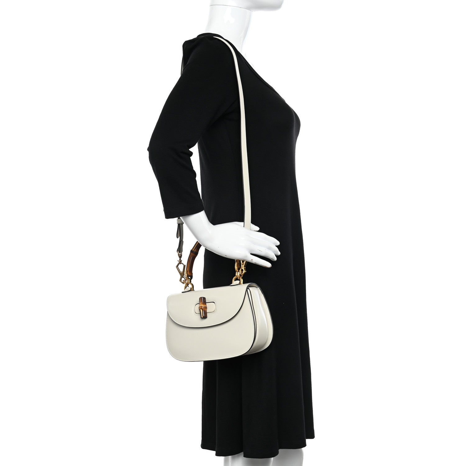 Gucci Boarded Dyana Lux Calfskin Web Small Bamboo 1947 Top Handle Bag Mystic White 2 of 11