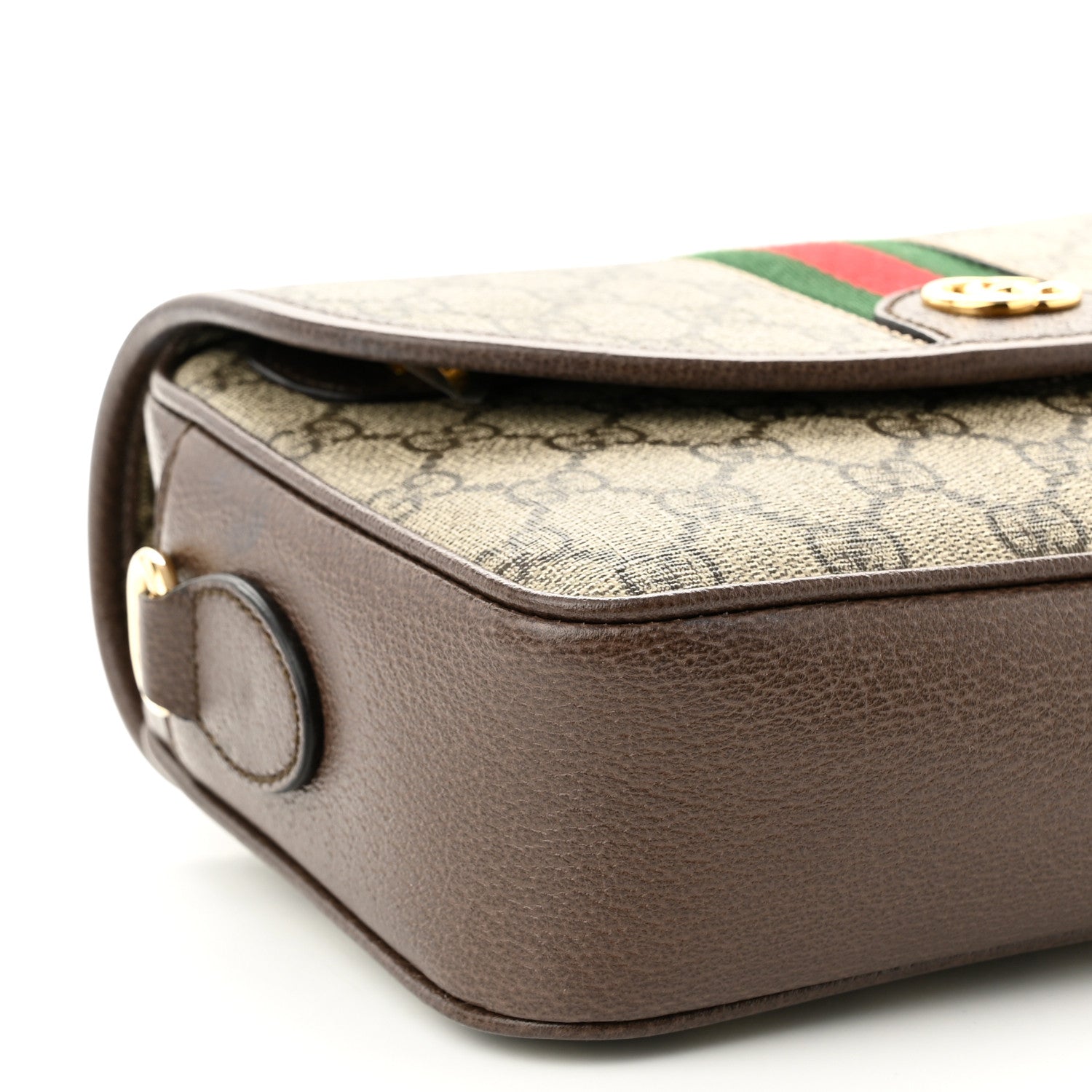 Gucci GG Supreme Monogram Textured Dollar Calfskin Web Studded Mini Ophidia Flap Shoulder Bag Beige Ebony New Acero 10 of 12