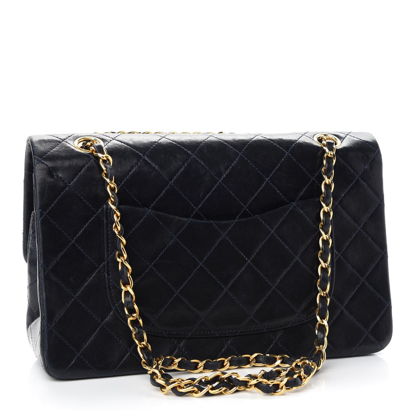 Lambskin Quilted Medium Double Flap Navy