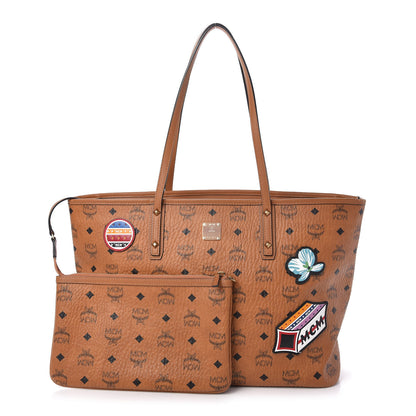 MCM Visetos Medium Anya Essential Victory Patch Shopper Tote Cognac 1 of 8
