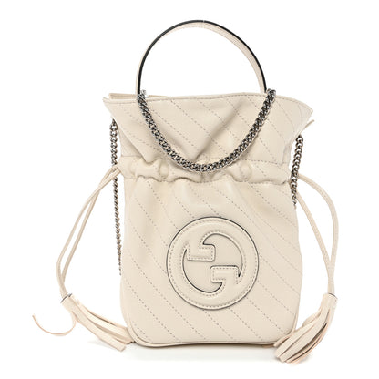 Gucci Sakai Be Green Calfskin Diagonal Stitched Mini Blondie Bucket Bag Mystic White 1 of 10