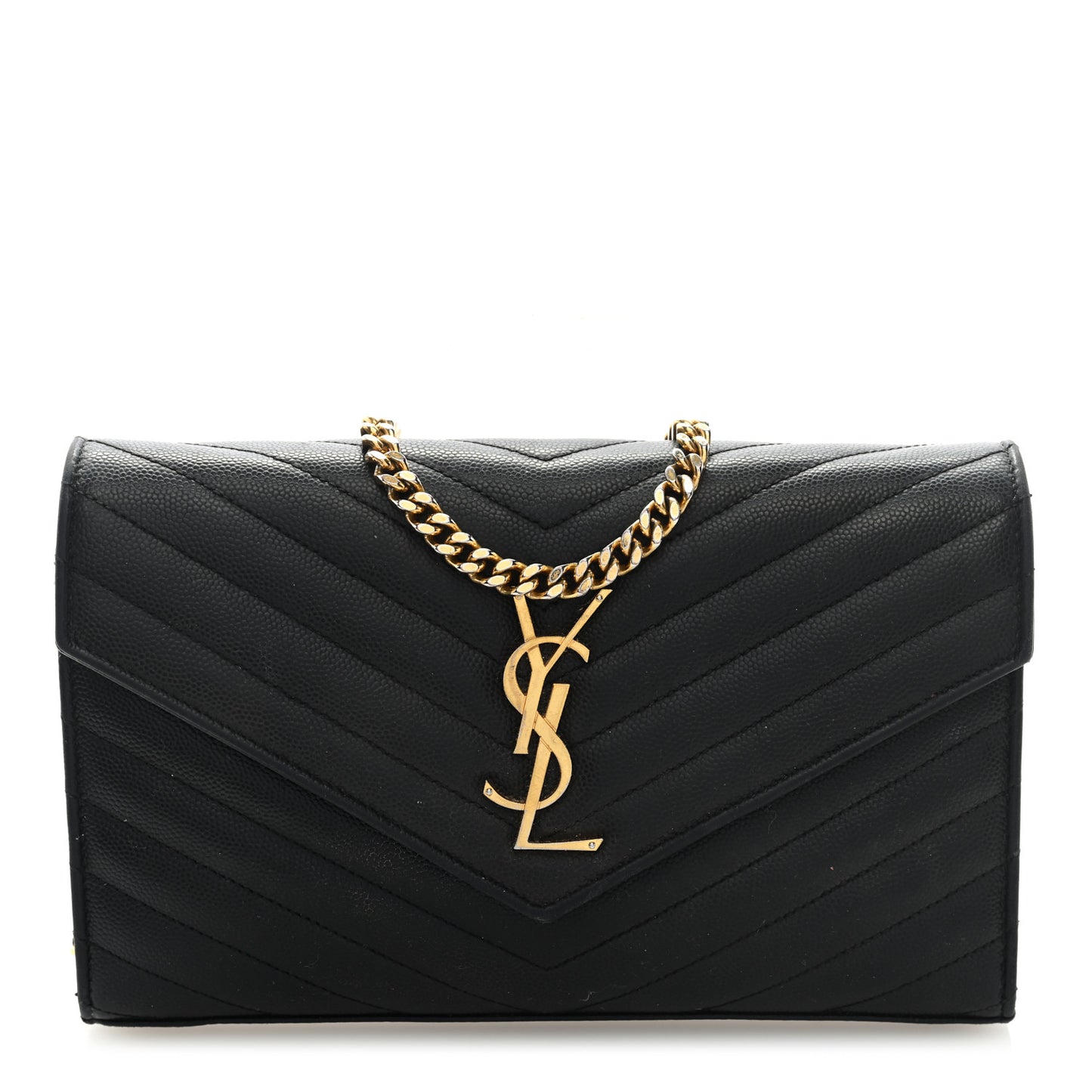 Grain De Poudre Matelasse Chevron Monogram Chain Wallet Black