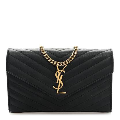 Saint Laurent Grain De Poudre Matelasse Chevron Monogram Chain Wallet Black 1 of 8