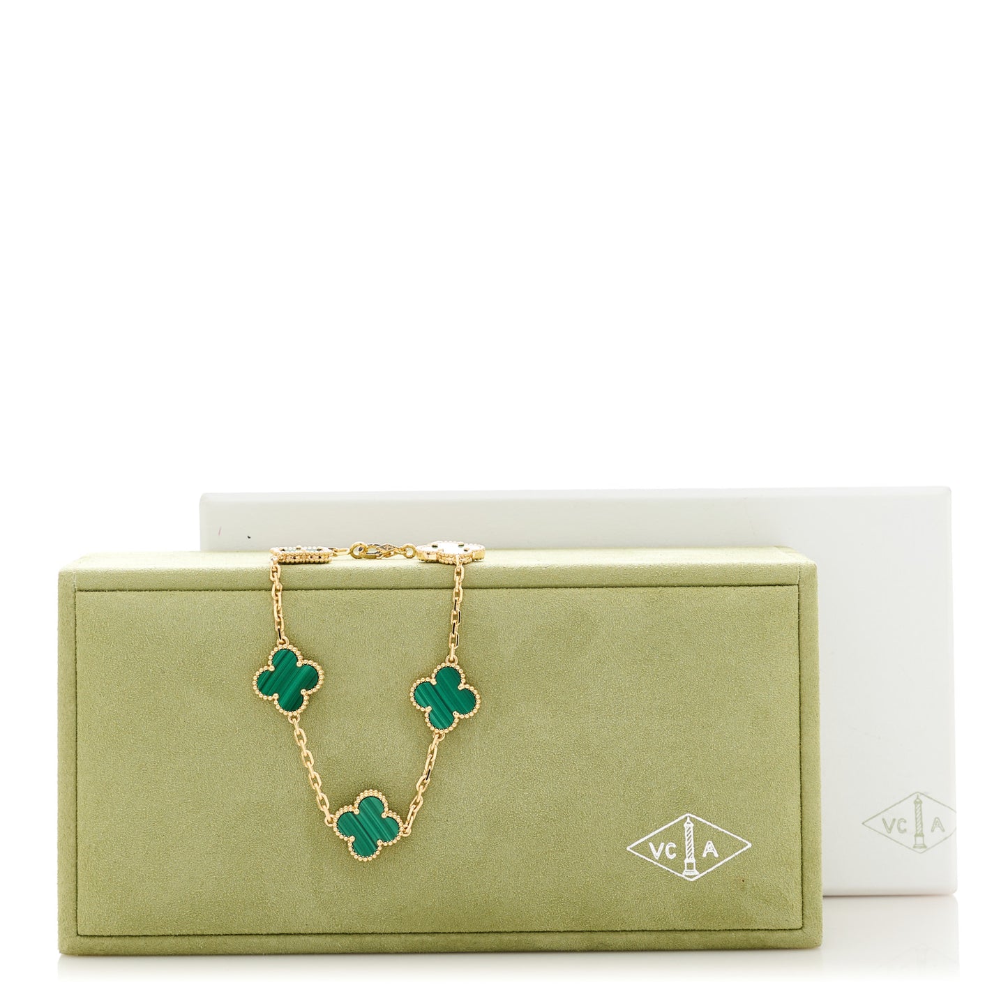 18K Yellow Gold Malachite 5 Motifs Vintage Alhambra Bracelet