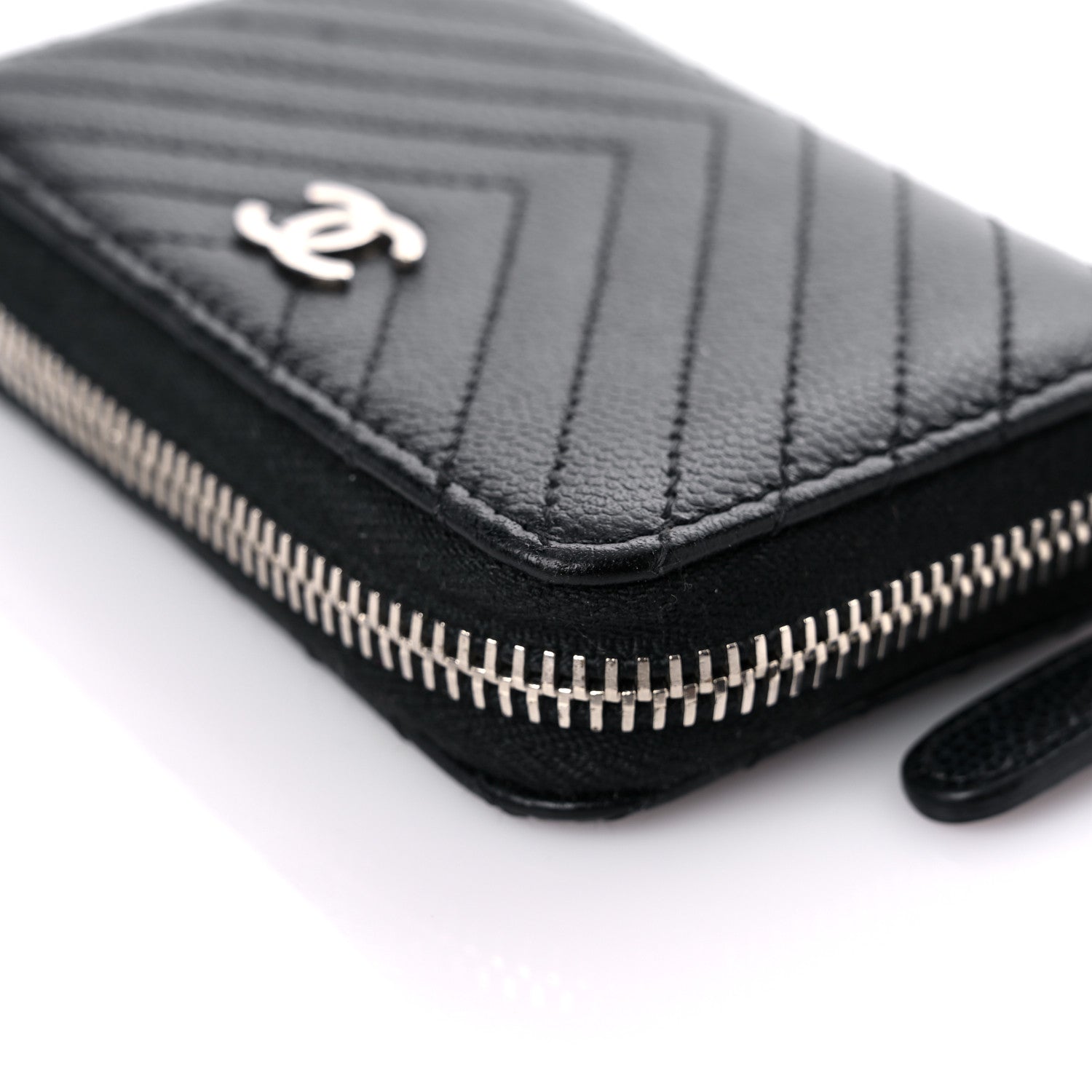Chanel Caviar Chevron Quilted Zip Around Coin Purse Black 11 of 16