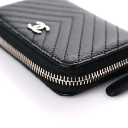 Chanel Caviar Chevron Quilted Zip Around Coin Purse Black 11 of 16