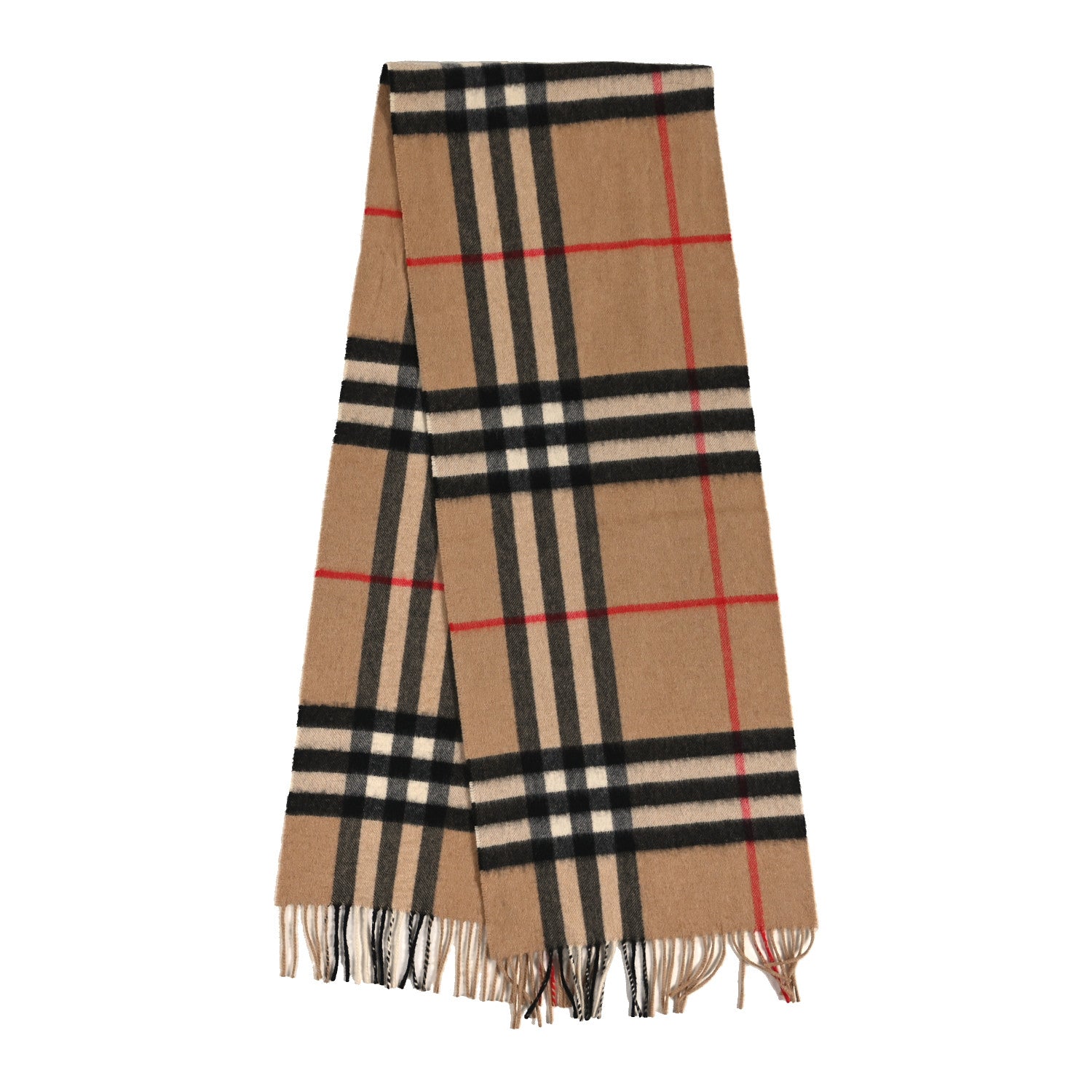 Burberry Cashmere Giant Check Fringe Scarf Camel 2 of 4