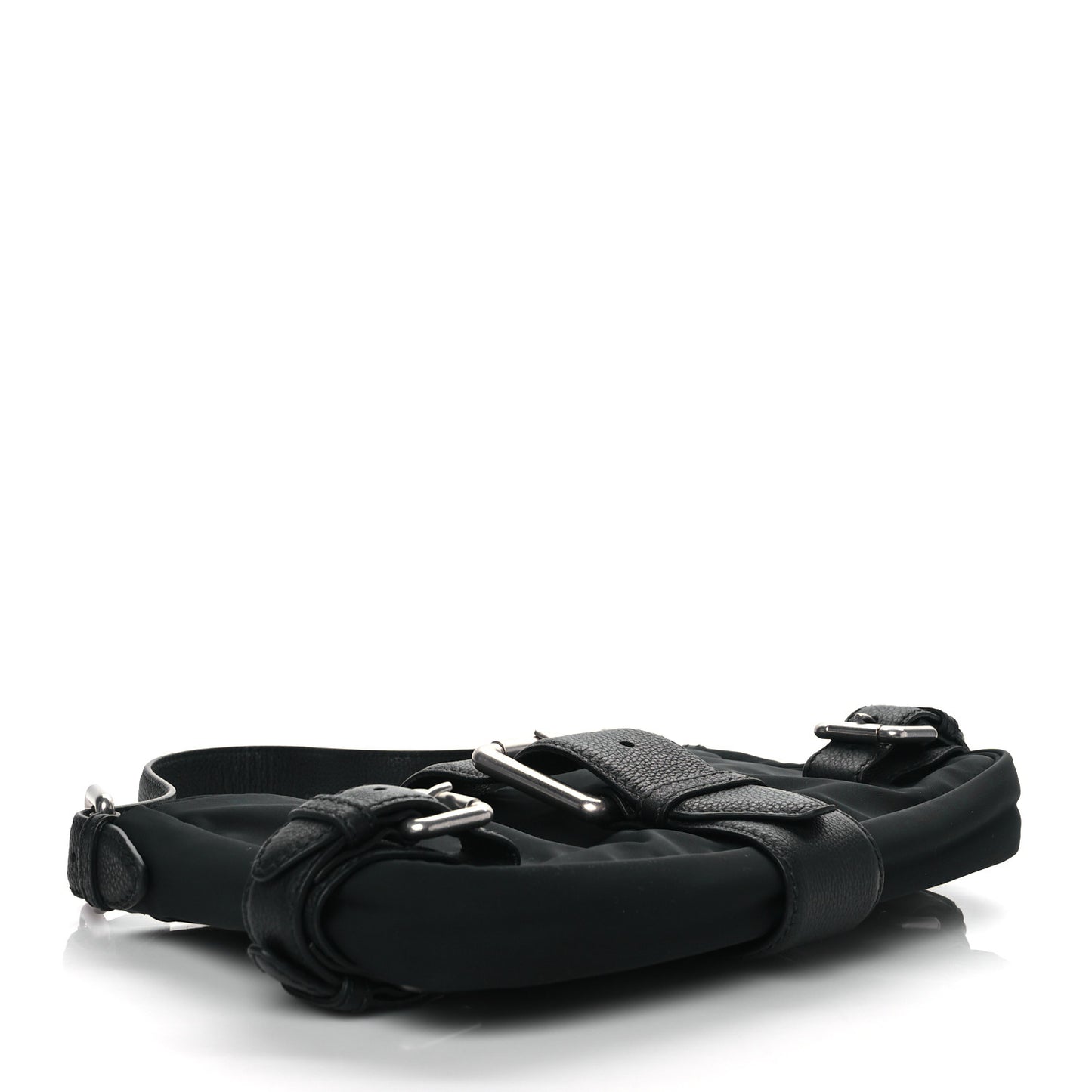 Nylon Grained Calfskin Mini Buckle Shoulder Bag Black