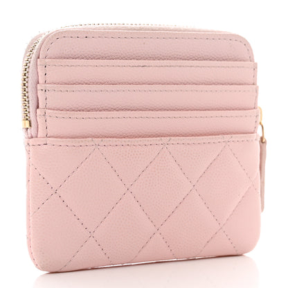 Chanel Caviar Quilted Crystal Zip Card Holder Wallet Light Pink 3 of 7
