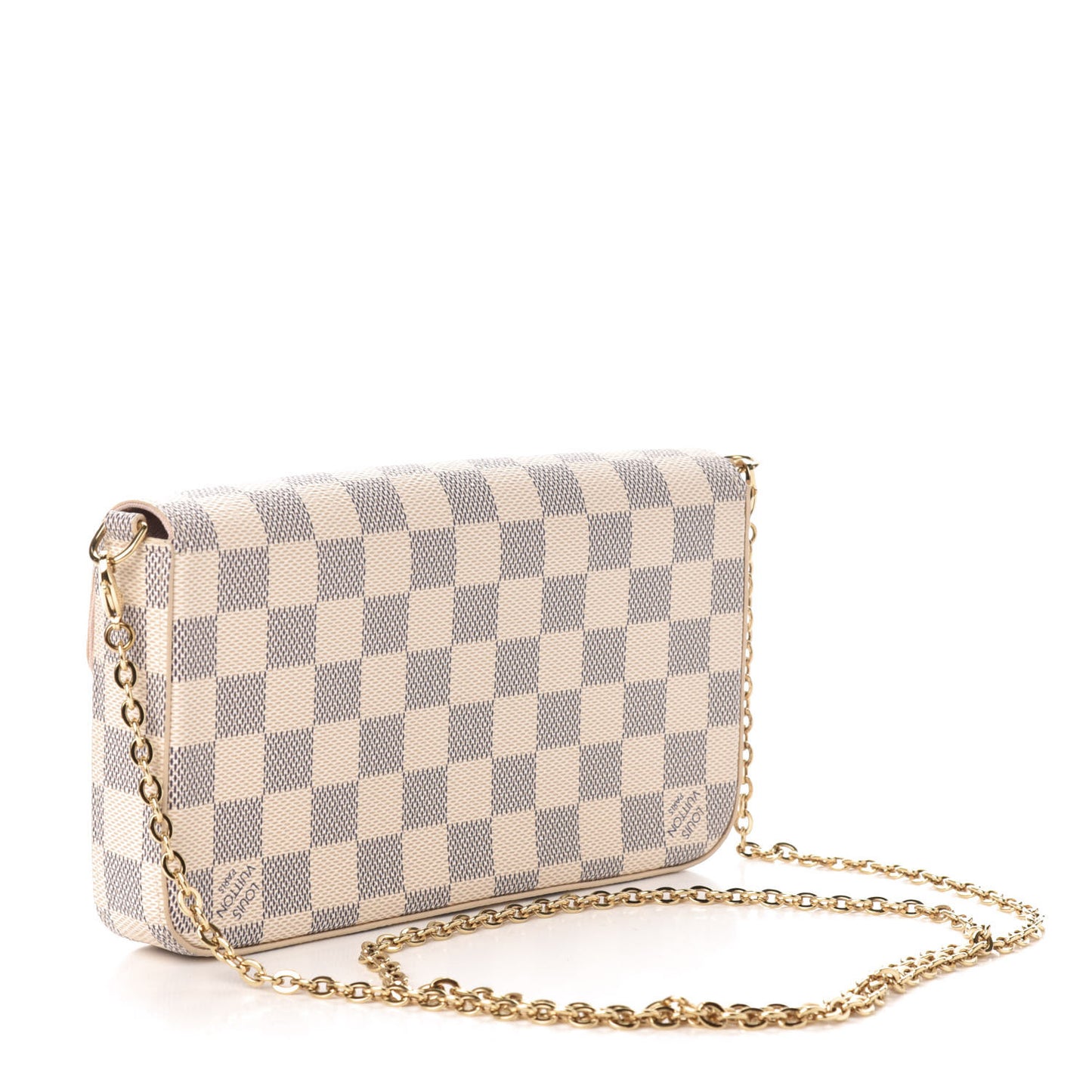 Damier Azur Pochette Felicie Chain Wallet Rose Ballerine