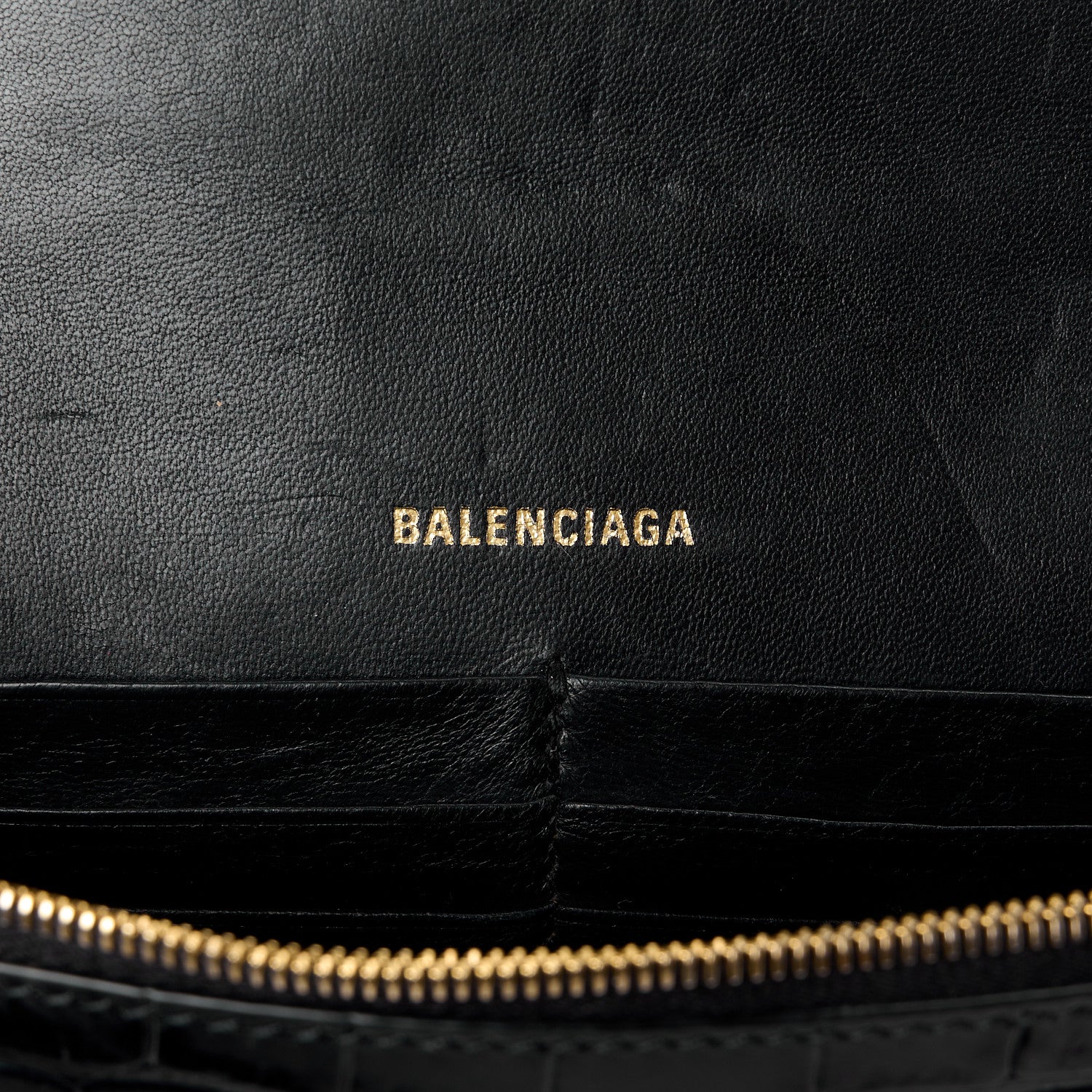 Balenciaga Shiny Calfskin Crocodile Embossed Hourglass Chain Bag Black 5 of 10