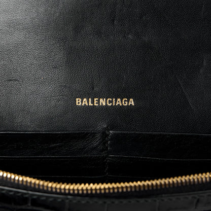 Balenciaga Shiny Calfskin Crocodile Embossed Hourglass Chain Bag Black 5 of 10