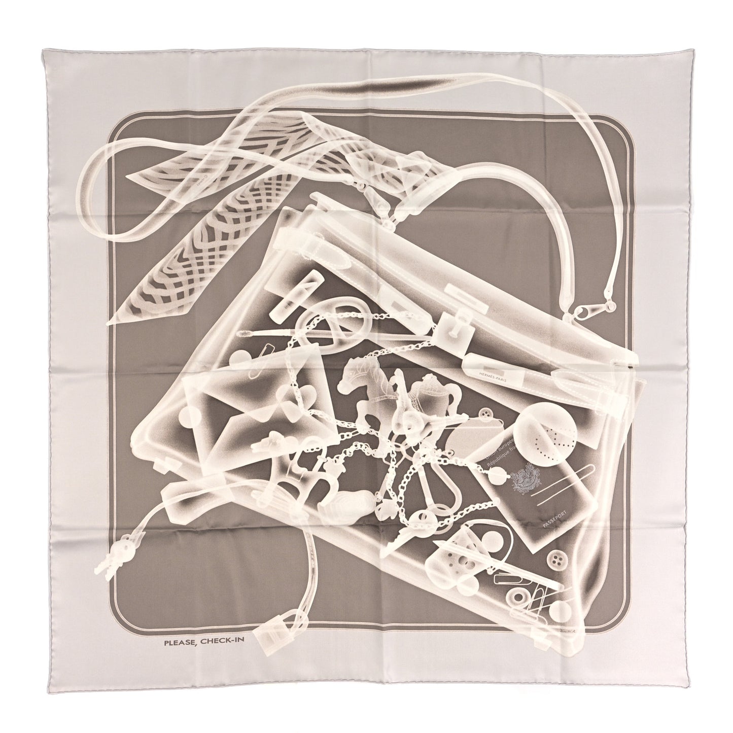 Silk Please Check In Scarf 90 Gris Perle Etoupe