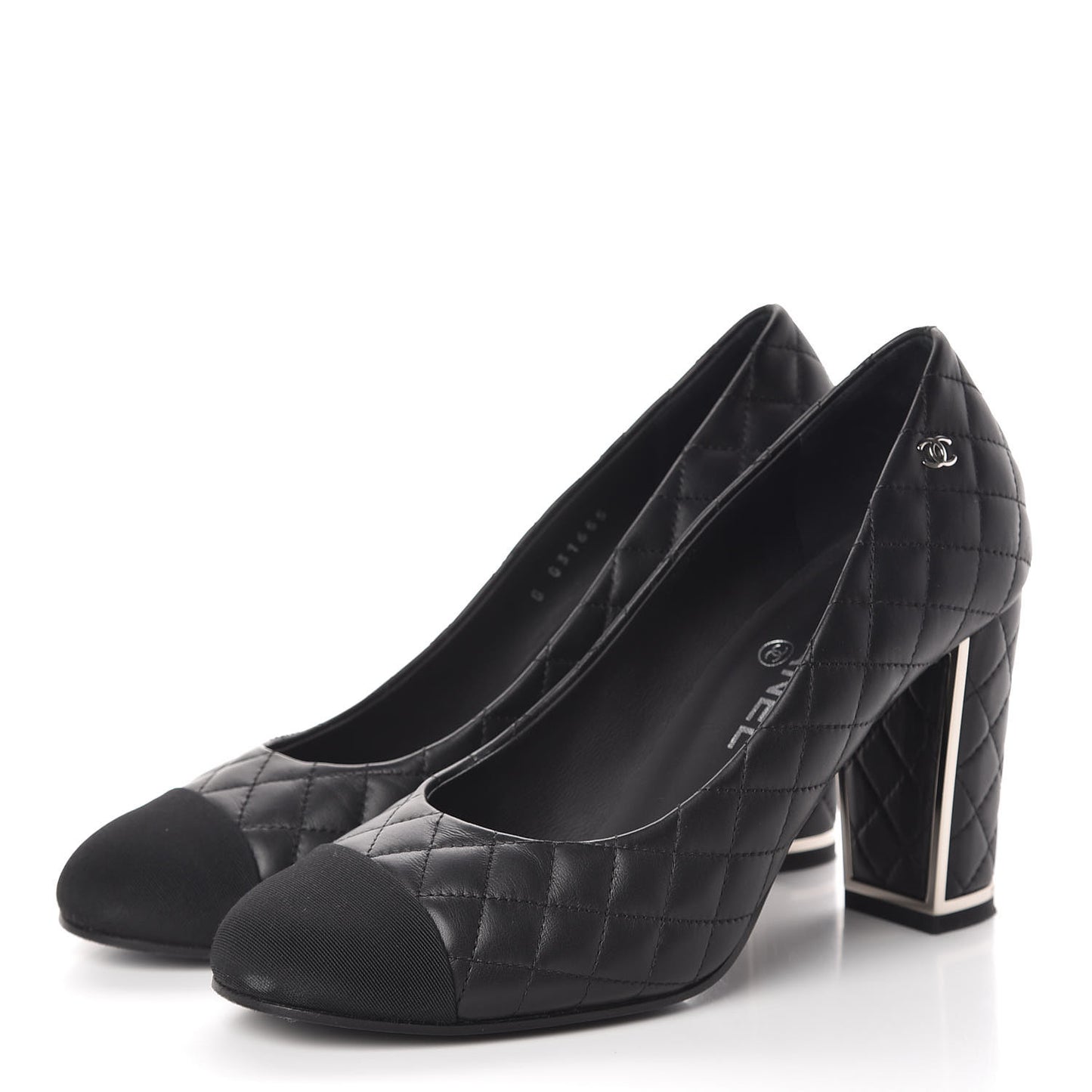 Lambskin Grosgrain Quilted Cap Toe CC Pumps 39 Black