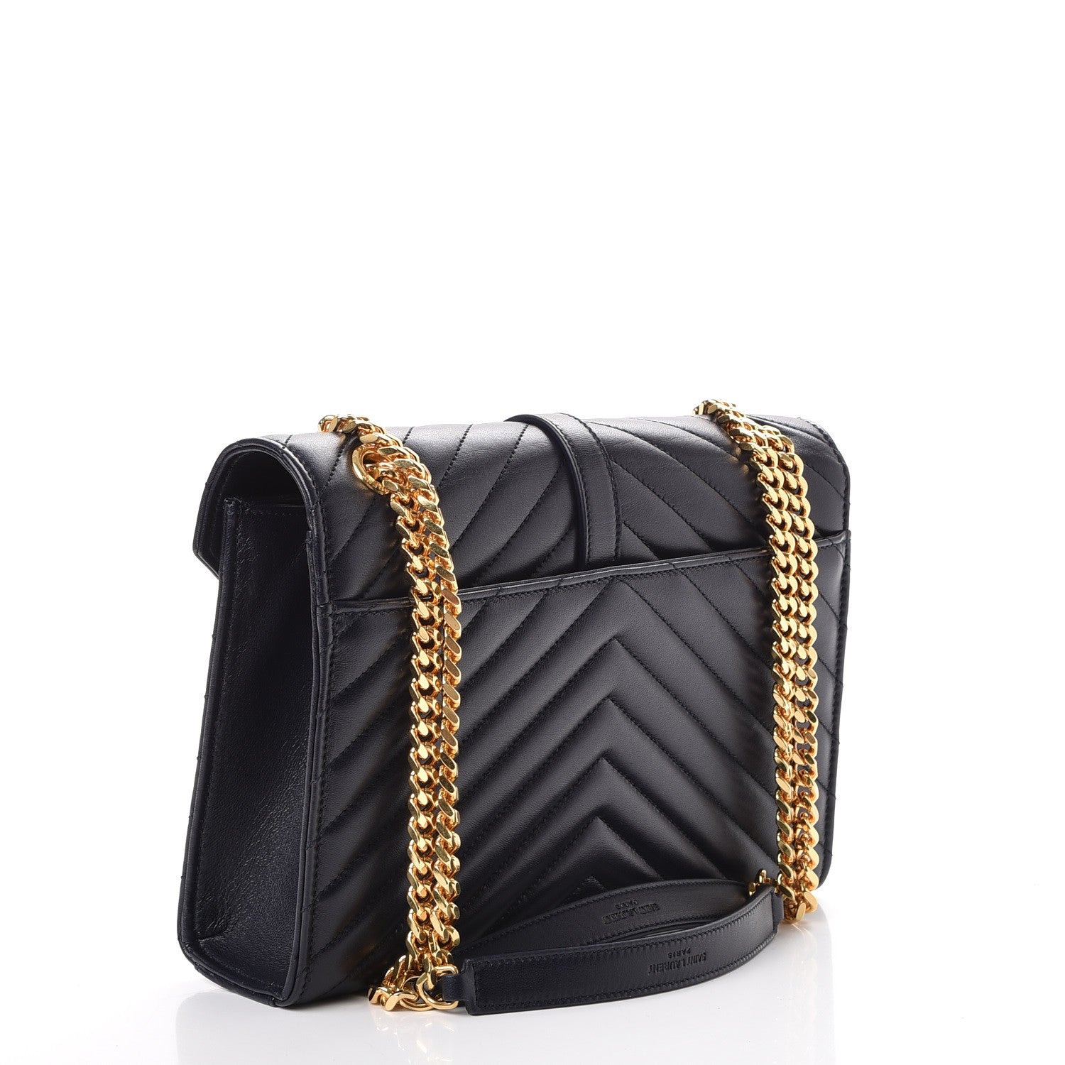 Saint Laurent Lambskin Matelasse Chevron Medium Monogram Satchel Navy 3 of 7