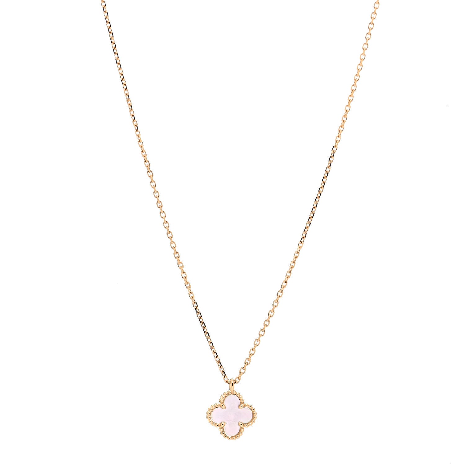 Van Cleef & Arpels 18K Yellow Gold Mother of Pearl Sweet Alhambra Pendant Necklace 1 of 6