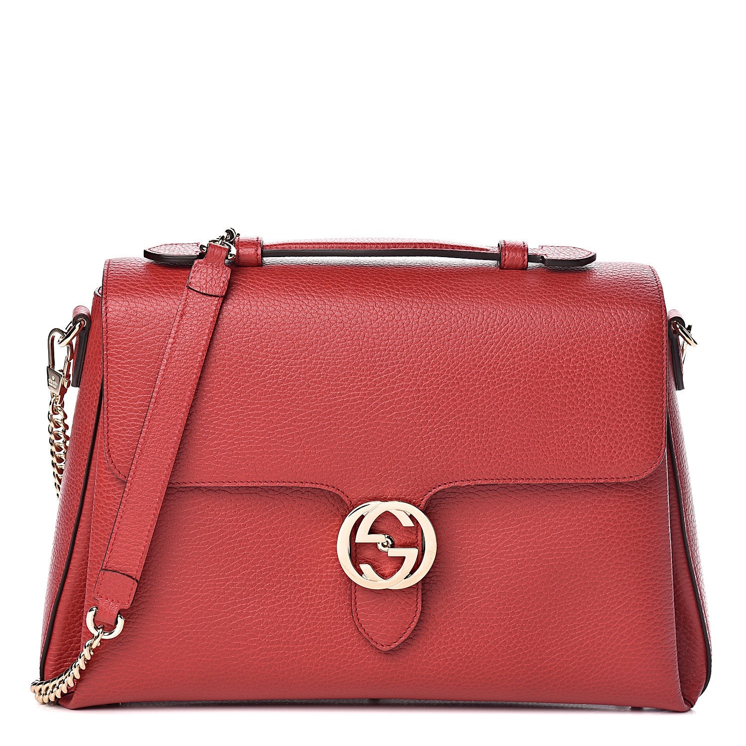 Gucci Dollar Calfskin Medium Interlocking G Top Handle Shoulder Bag Red 1 of 10