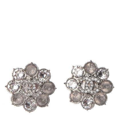 Chanel Crystal CC Flower Earrings Silver 1 of 5