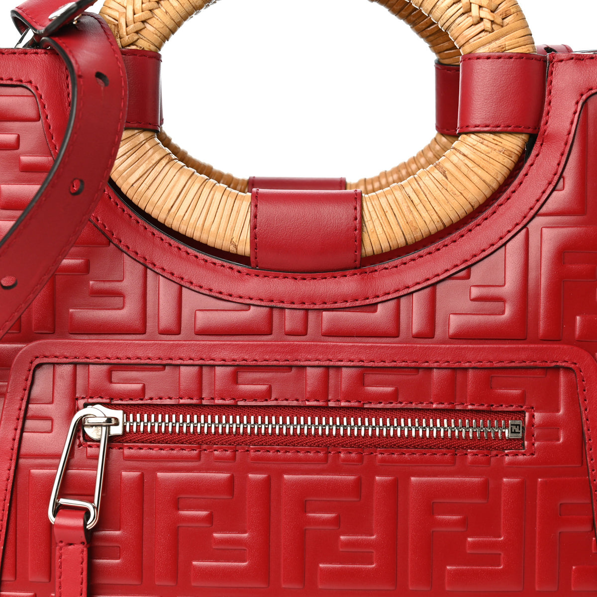 Fendi Vitello Century Wicker FF 1974 Embossed Small Runaway Shopper Tote Fragola 8 of 10