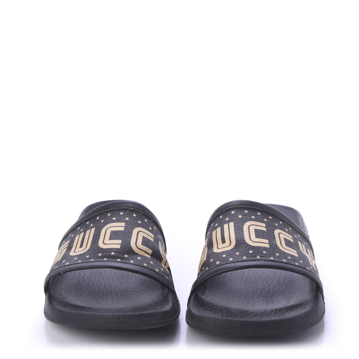 X SEGA Supreme Canvas GUCCY Stars Womens Slide Sandals 35 Black Gold