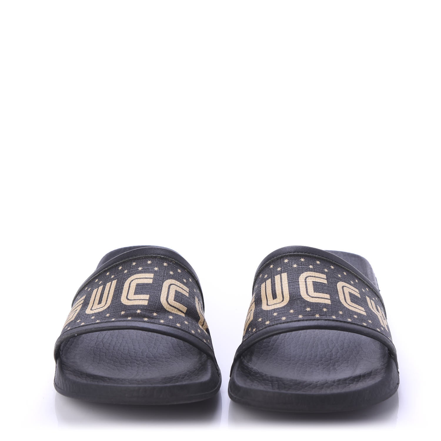 Gucci X SEGA Supreme Canvas GUCCY Stars Womens Slide Sandals 35 Black Gold 2 of 8