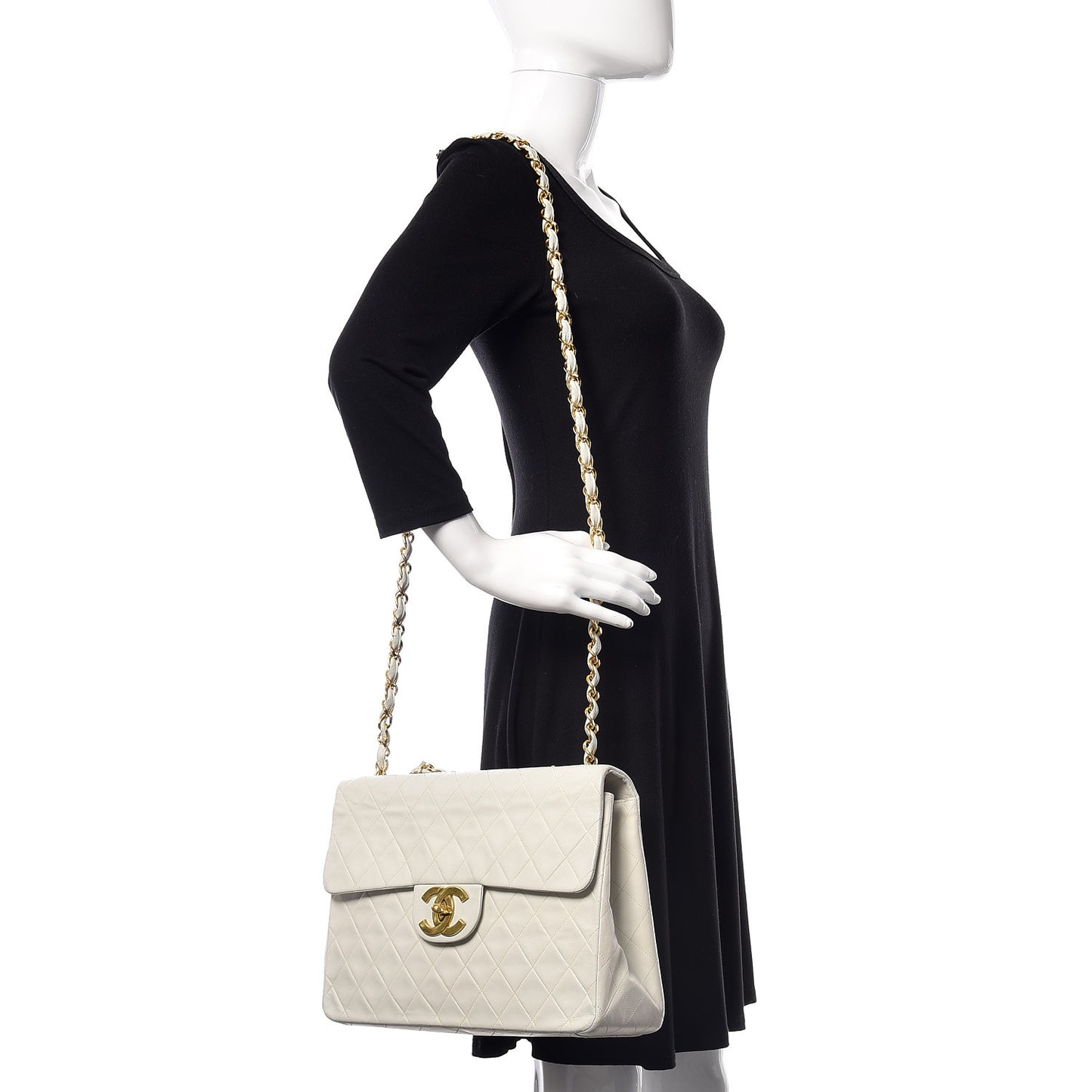 Lambskin Quilted XL Jumbo Single Flap White
