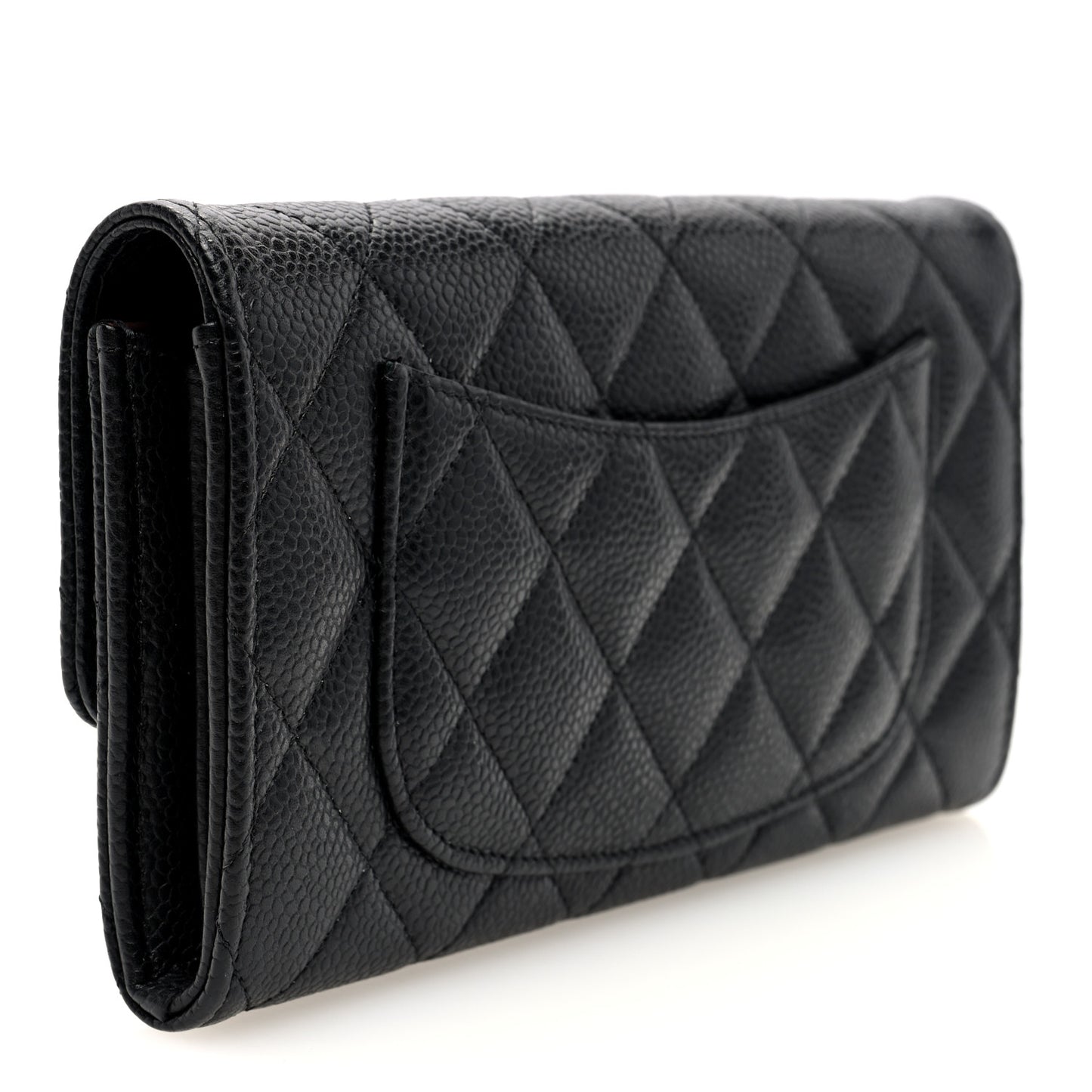 Caviar Quilted Large Gusset Flap Wallet Black