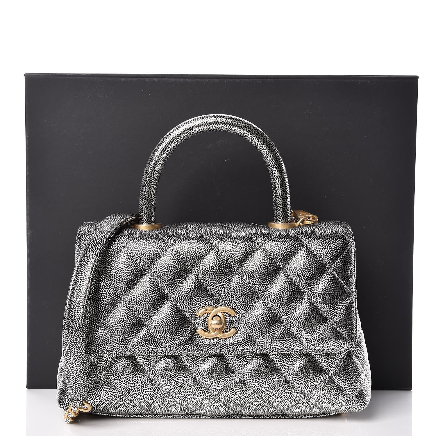 Chanel Metallic Caviar Quilted Mini Coco Handle Flap Silver 10 of 10