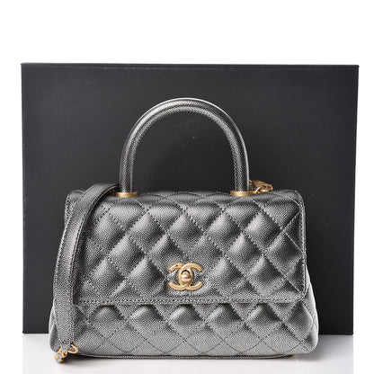 Chanel Metallic Caviar Quilted Mini Coco Handle Flap Silver 10 of 10