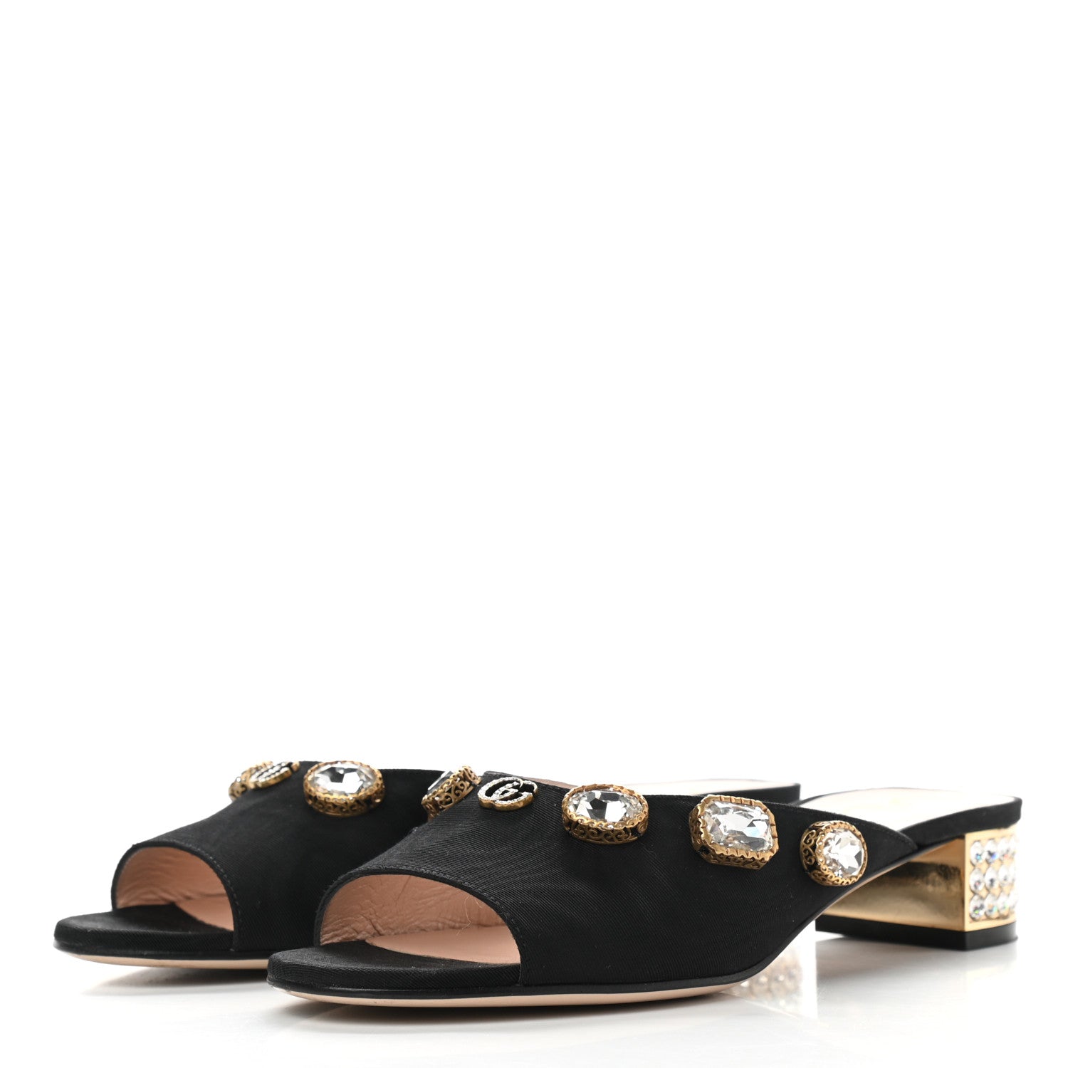 Gucci Moire Fabric Crystal Embellished Lyric Slide Sandals 36 Black 3 of 11