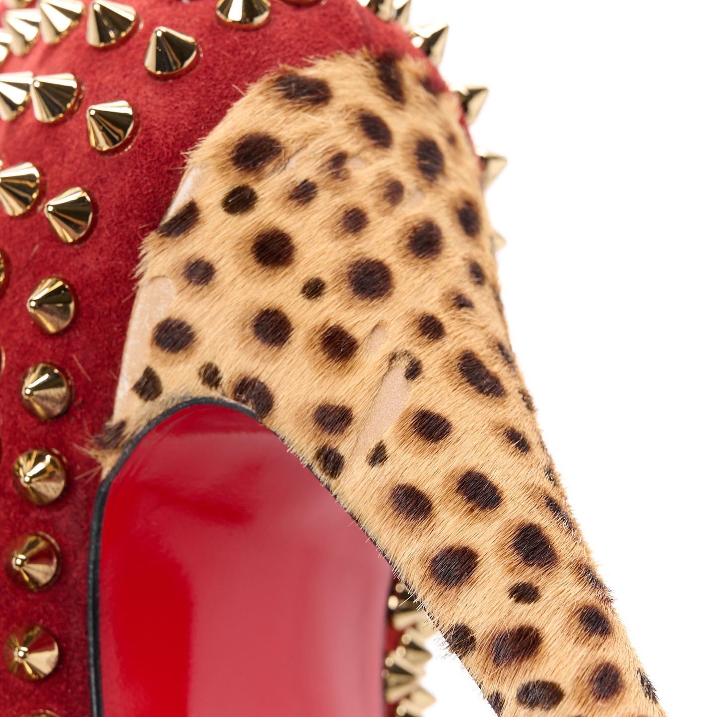Veau Velours Calf Hair Leopard Lady Peep Spikes 150 Pumps 39.5 Red