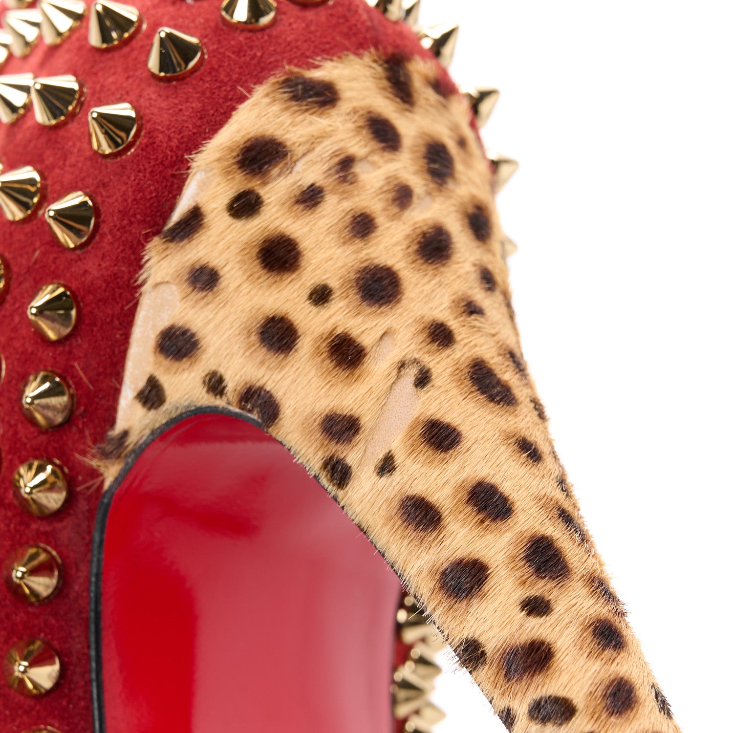 Christian Louboutin Veau Velours Calf Hair Leopard Lady Peep Spikes 150 Pumps 39.5 Red 8 of 11