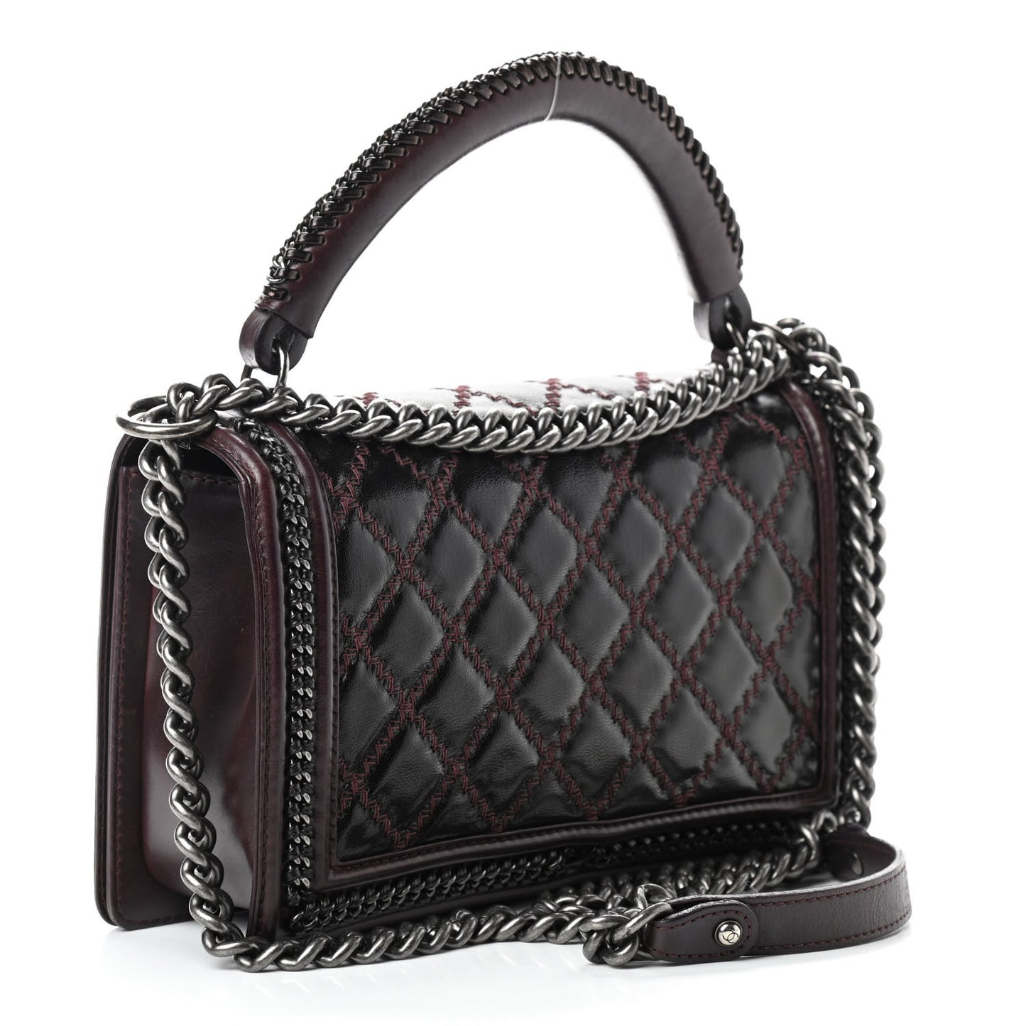 Goatskin Quilted New Medium Boy Handle Flap Burgundy
