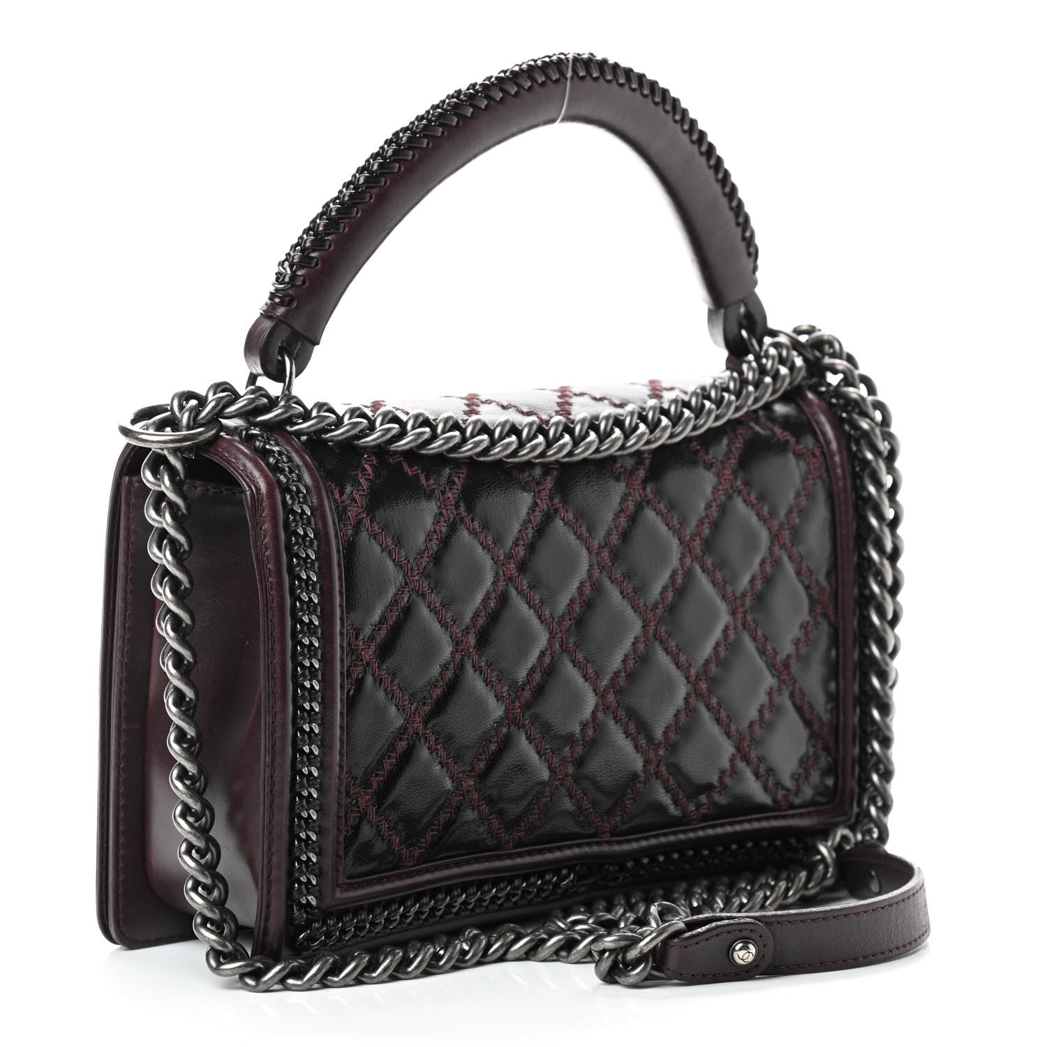 Chanel Goatskin Quilted New Medium Boy Handle Flap Burgundy 3 of 10
