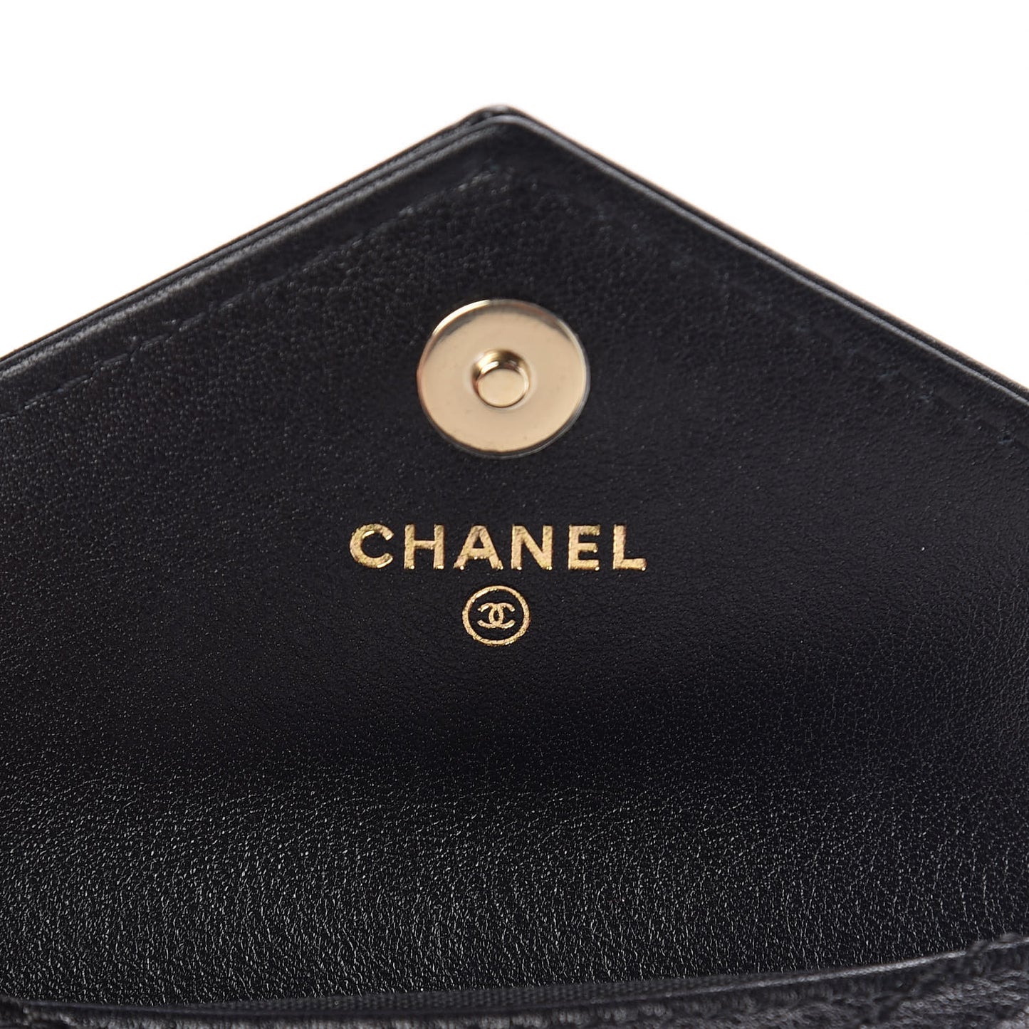 Calfskin Chevron Quilted Compact Flap Wallet Black
