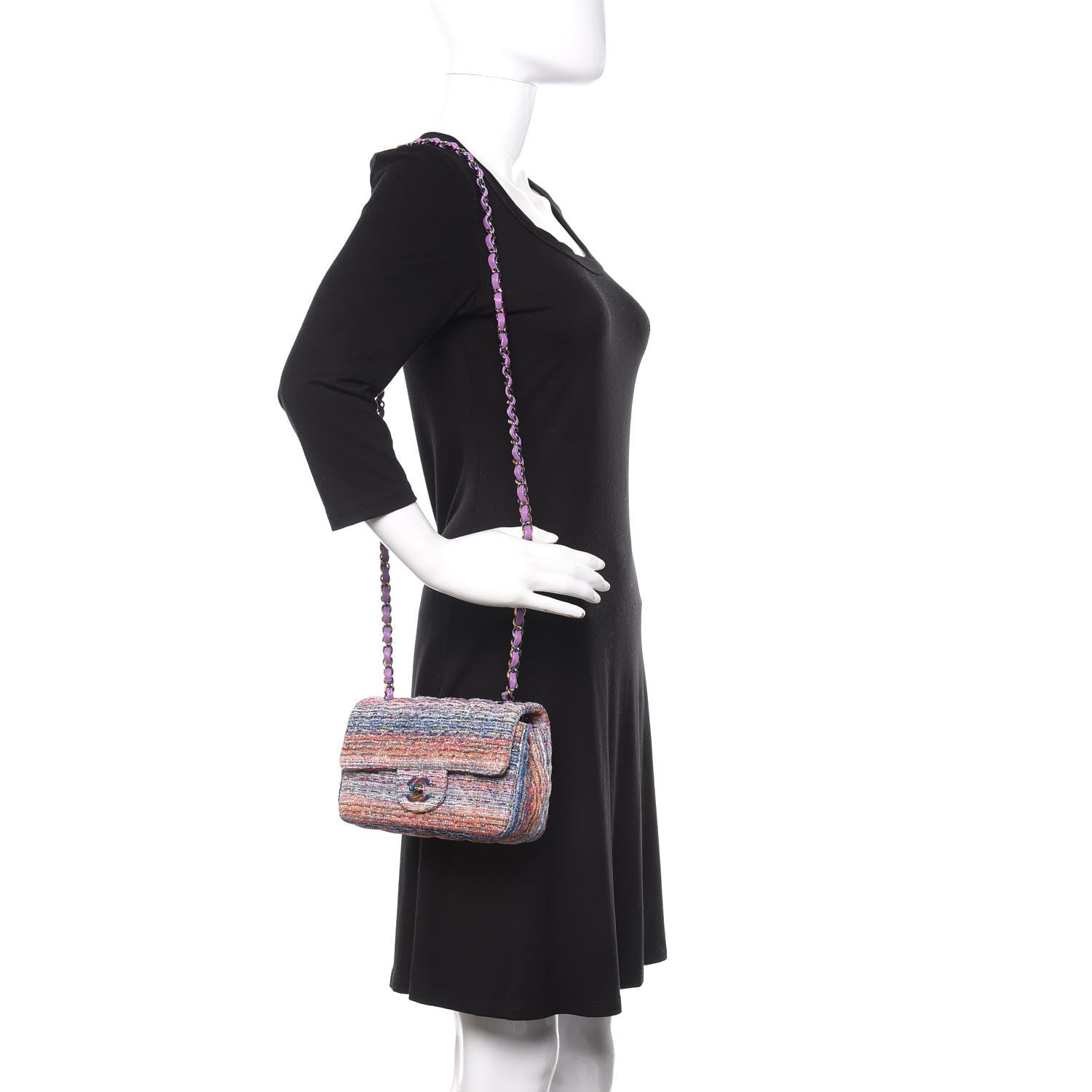 Chanel Tweed Quilted Mini Rectangular Flap Blue Pink Orange 2 of 11