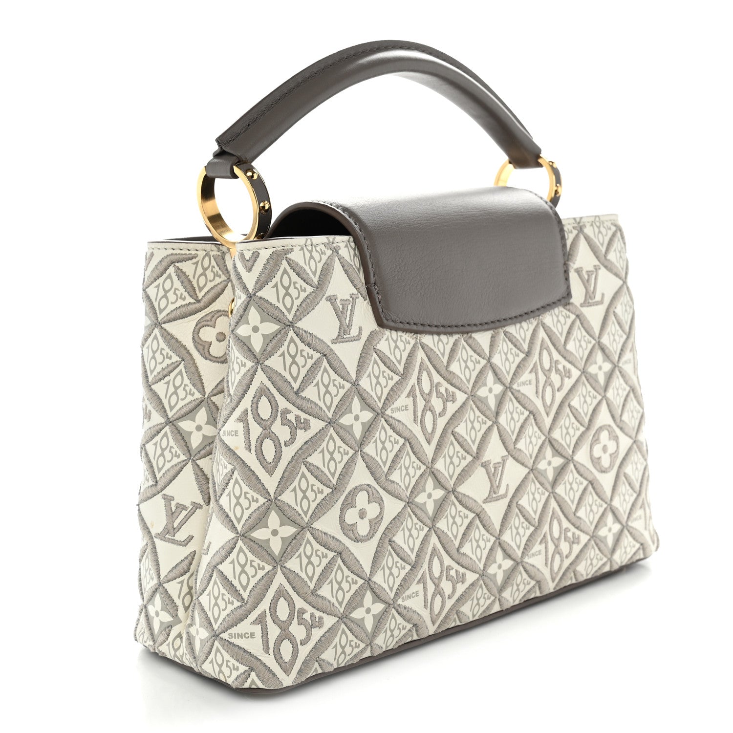 Louis Vuitton Calfskin Since 1854 Embroidered Capucines BB Ecru Taupe 3 of 10