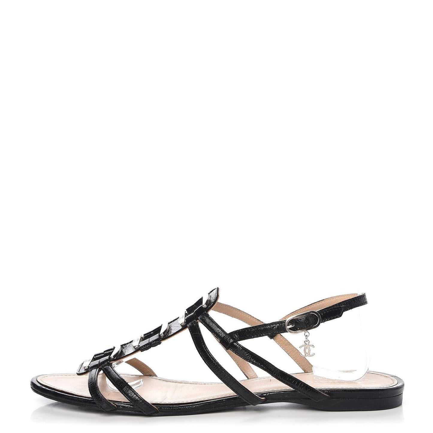Glazed Calfskin CC Sandals 40 Black