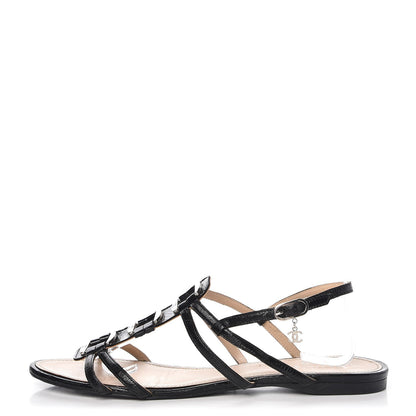 Chanel Glazed Calfskin CC Sandals 40 Black 1 of 12