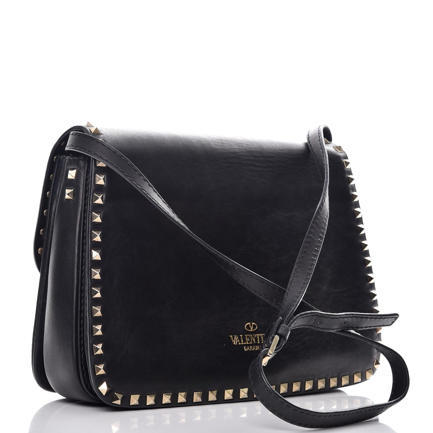 Vitello Rockstud Shoulder Flap Bag Black