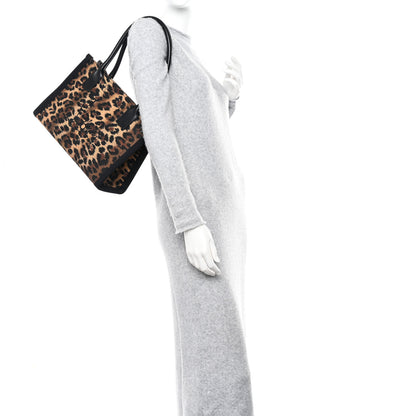 Christian Louboutin Canvas Calfskin Kitty Print Small Nastroloubi Tote Brown Black 2 of 13