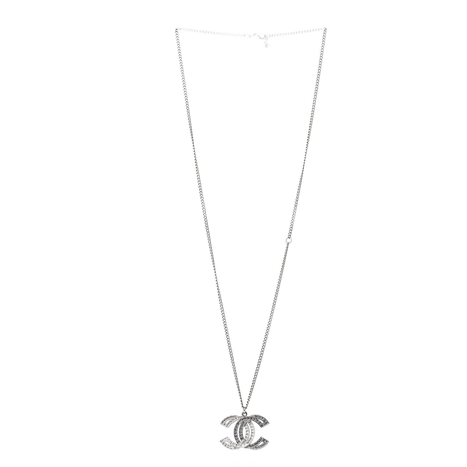 Chanel Baguette Crystal Large CC Necklace Silver 2 of 5