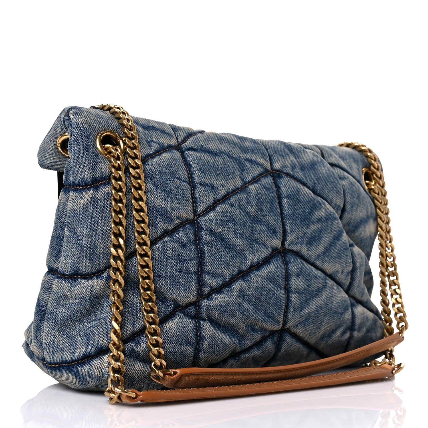 Saint Laurent Denim Quilted Small Loulou Puffer Monogram Chain Satchel Blue Cinnamon 3 of 9