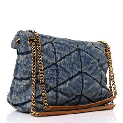 Saint Laurent Denim Quilted Small Loulou Puffer Monogram Chain Satchel Blue Cinnamon 3 of 9